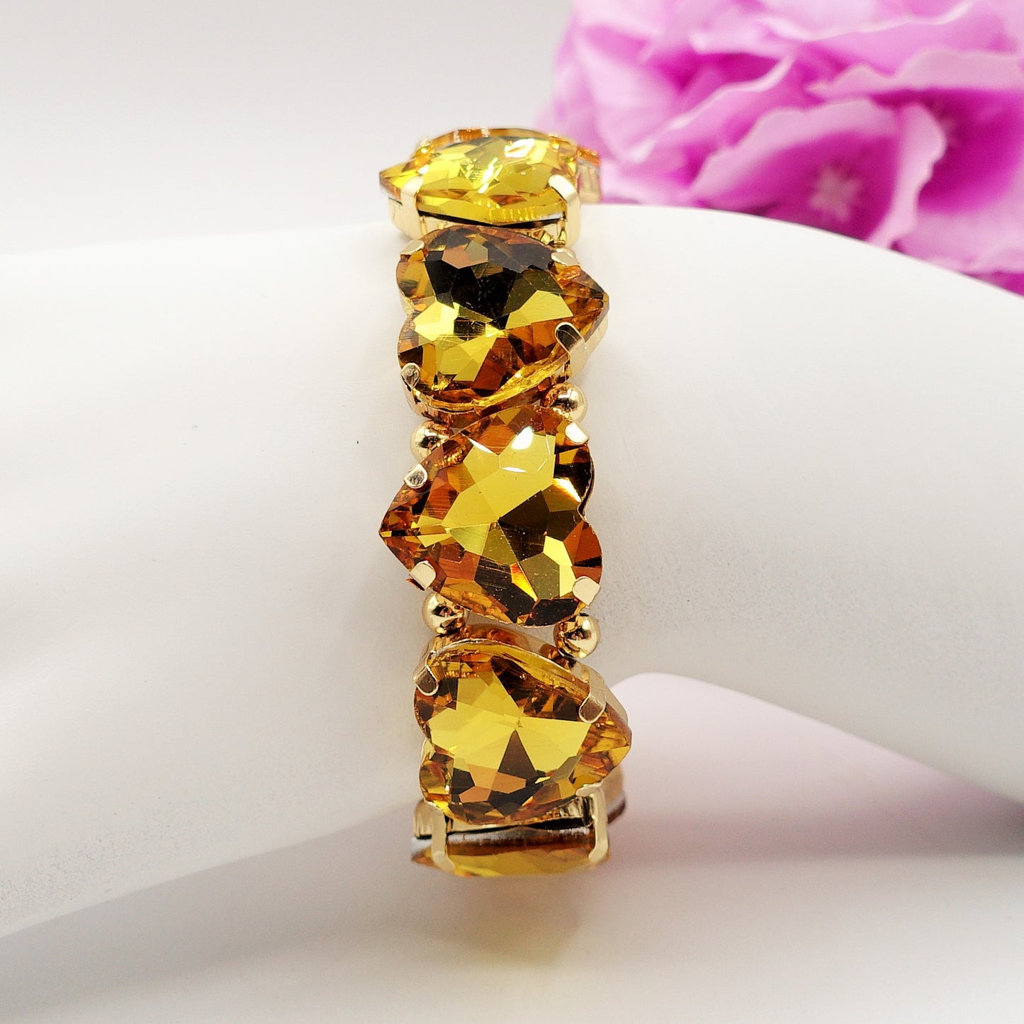 LUCE HEARTS- -Bracciale elasticizzato con pietre a cuore sfaccettate