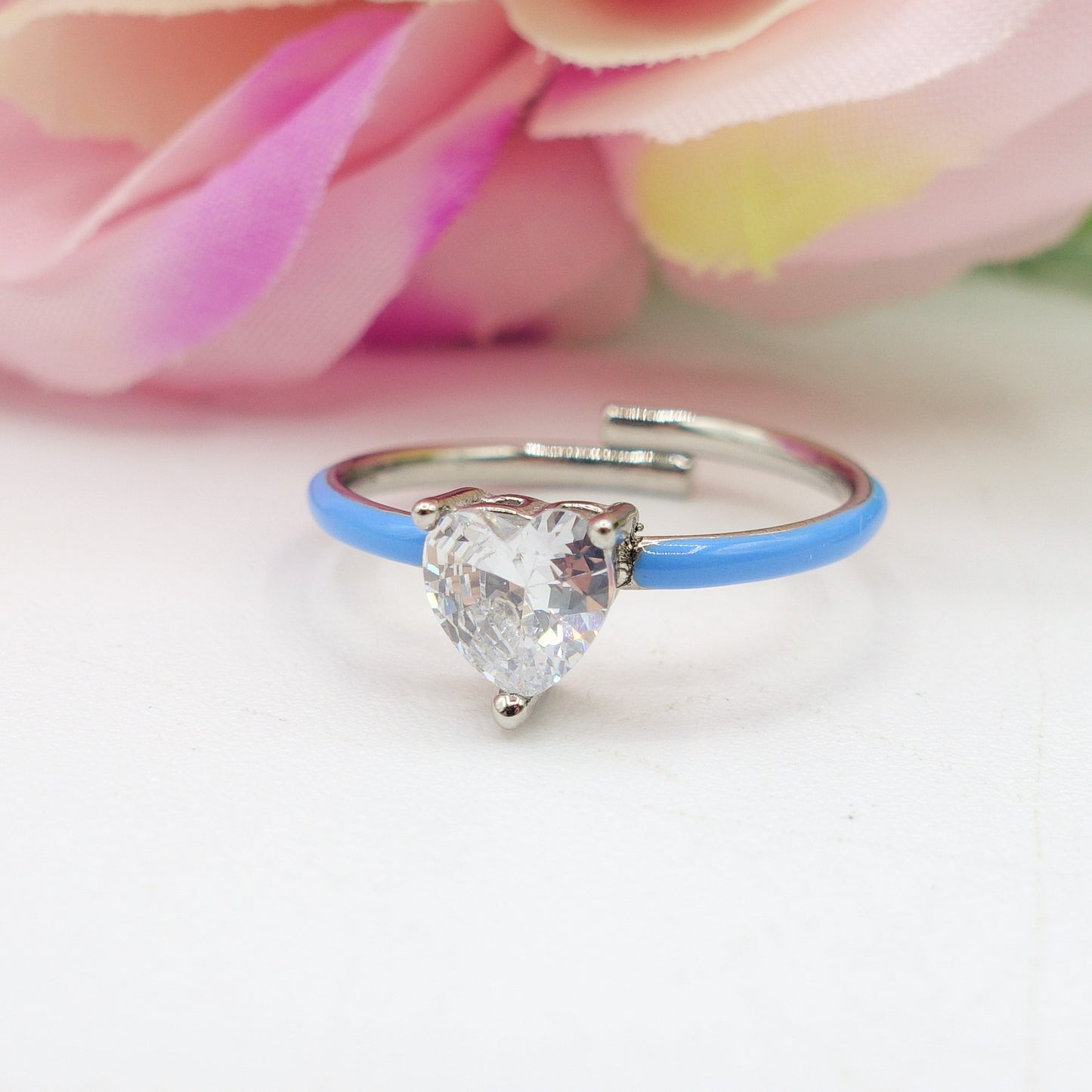 JADE FLUO ~Anello Smaltato ACCIAIO Inossidabile con cuore in zircone