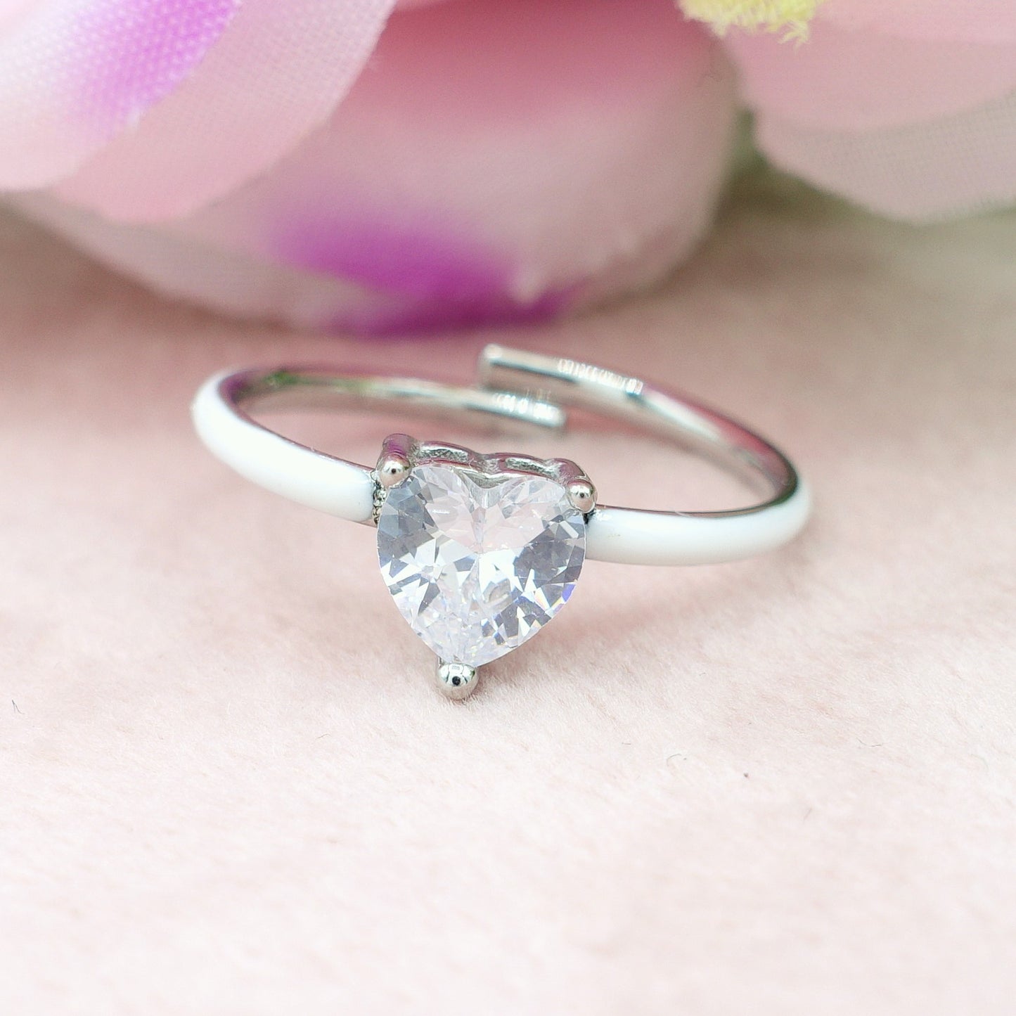 JADE FLUO ~Anello Smaltato ACCIAIO Inossidabile con cuore in zircone