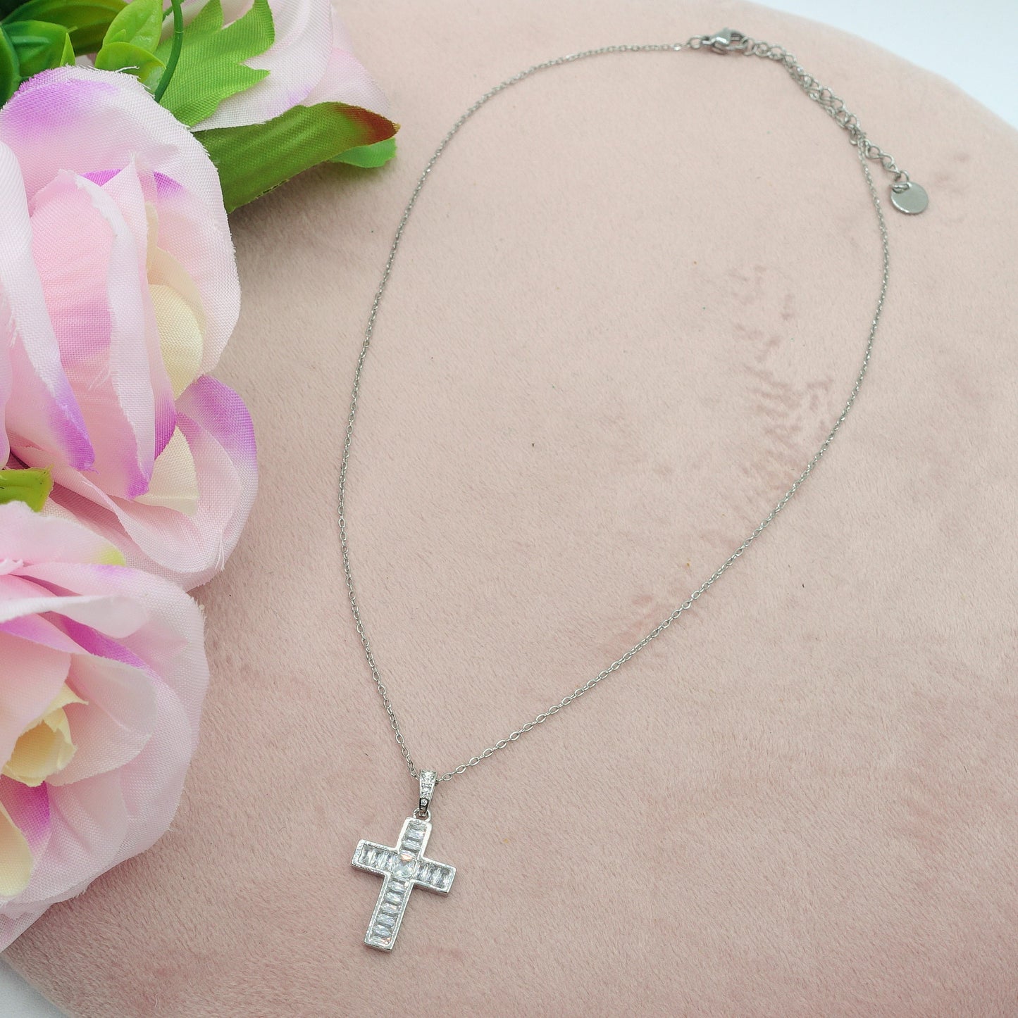 YVETTE - ACCIAIO INOSSIDABILE- Collana con pendente croce in cubic zirconia