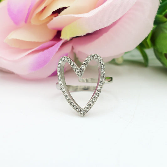 MANDY - ACCIAIO INOSSIDABILE ~ Anello regolabile con cubic zirconia a forma di cuore