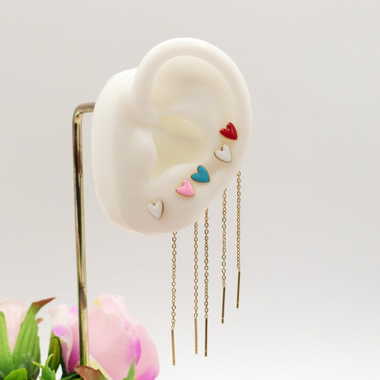 KIARA - Acciaio inossidabile ~ PAIO Orecchini filo pendenti cuore smaltato - Ear Threader - Saliscendi