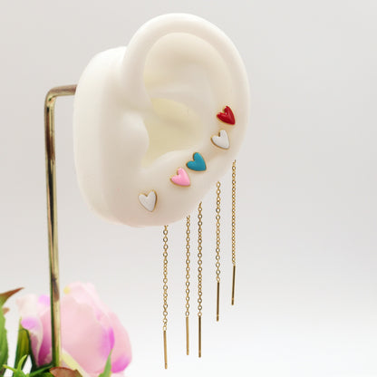 KIARA - Acciaio inossidabile ~ Orecchino filo pendenti cuore smaltato - Ear Threader - Saliscendi