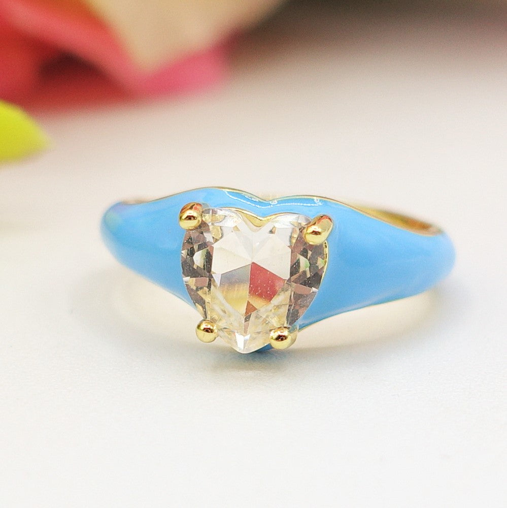 ISABELLE FLUO SMALL ~ Anello a cuore Smaltato con Cubic Zirconia- Regolabile