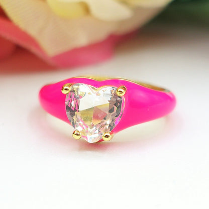 ISABELLE FLUO SMALL ~ Anello a cuore Smaltato con Cubic Zirconia- Regolabile