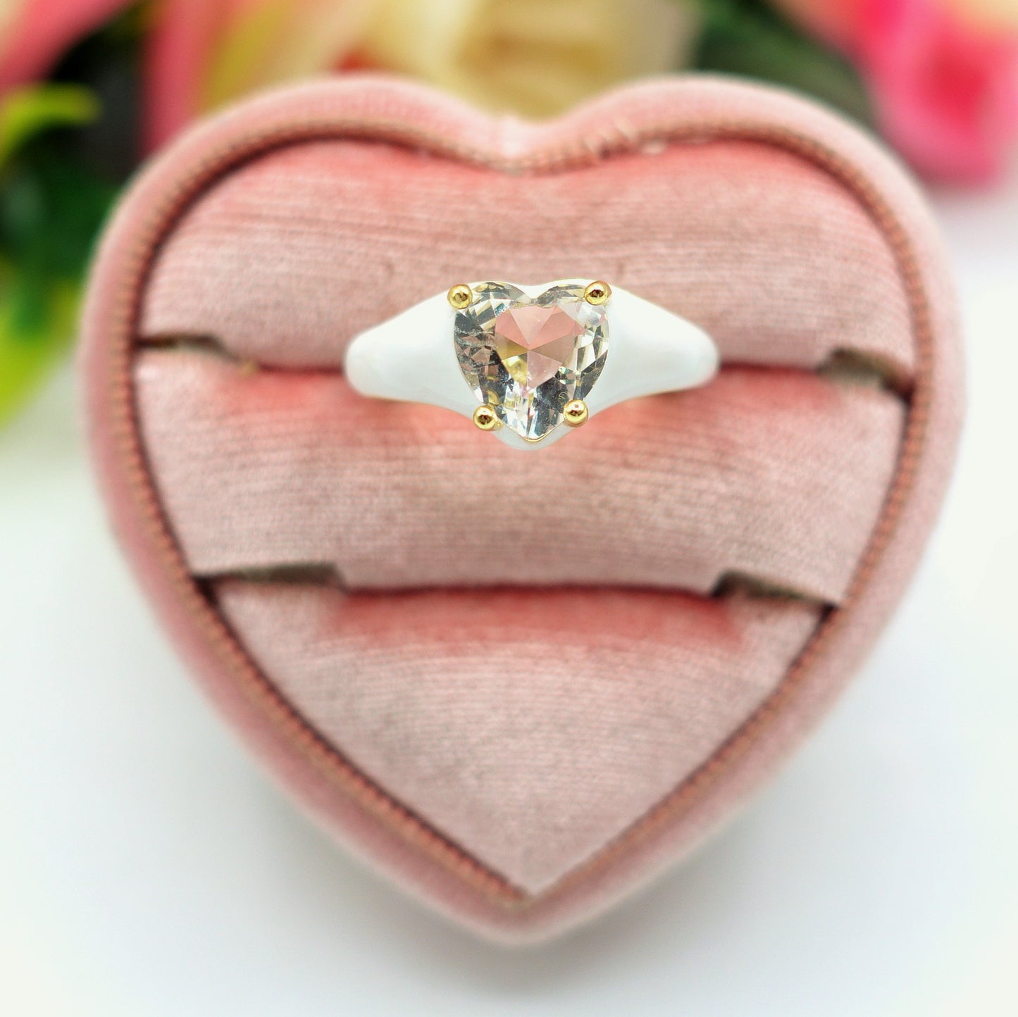 ISABELLE FLUO SMALL ~ Anello a cuore Smaltato con Cubic Zirconia- Regolabile