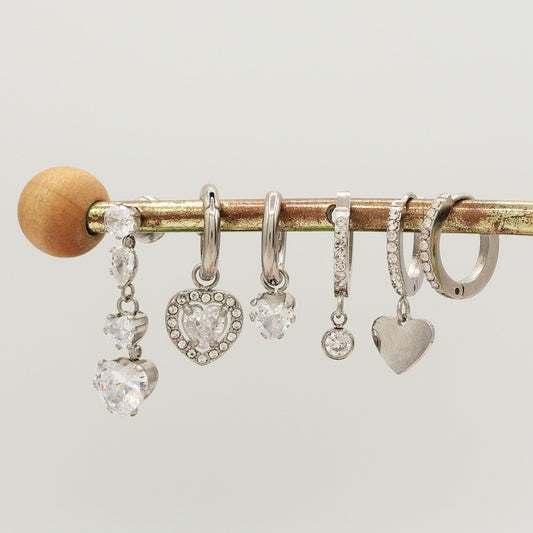 Cherie Crystal Set - ACCIAIO INOSSIDABILE - 6 Orecchini pendenti in cubic zirconia a forma di cuore
