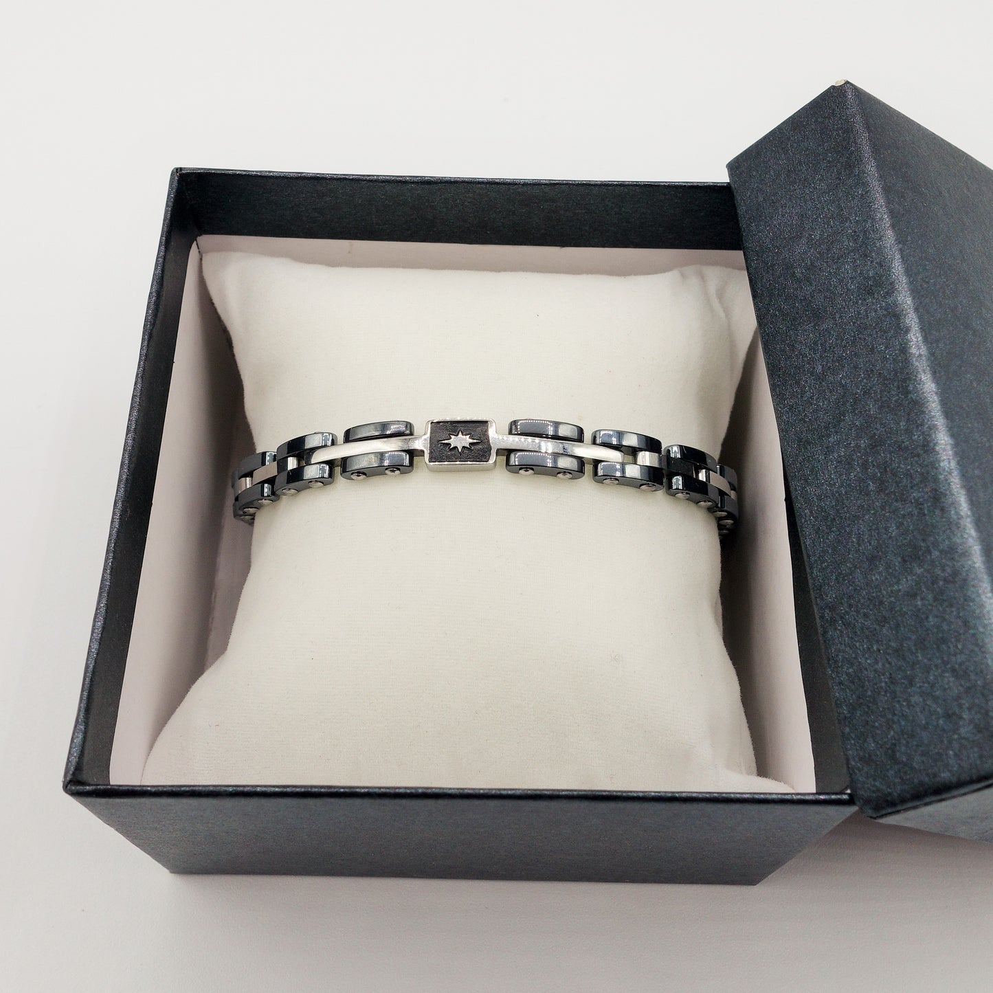 BRACCIALE uomo ACCIAIO catena bicicletta + placca acciaio