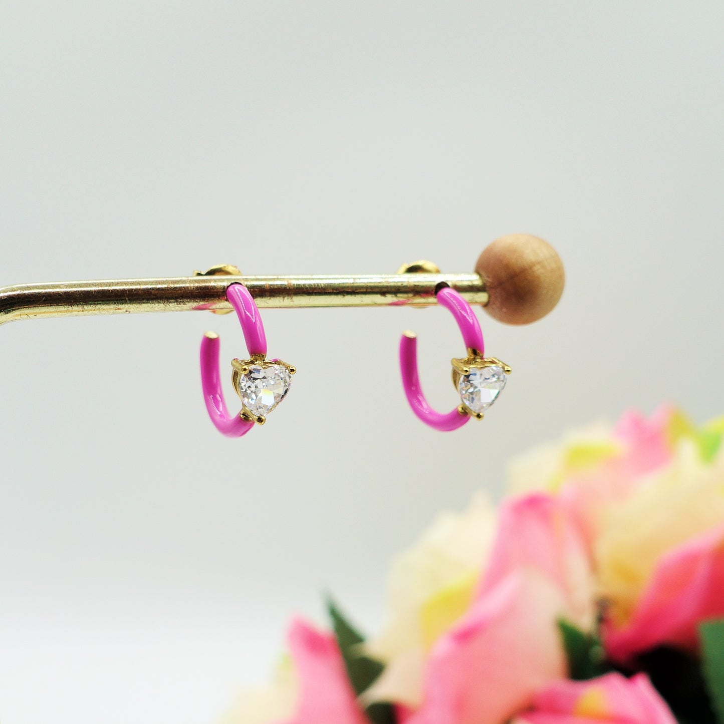 ROSE FLUO - HOOPS - acciaio inossidabile- 13 colori orecchini a cerchio smaltati con cubic zirconia