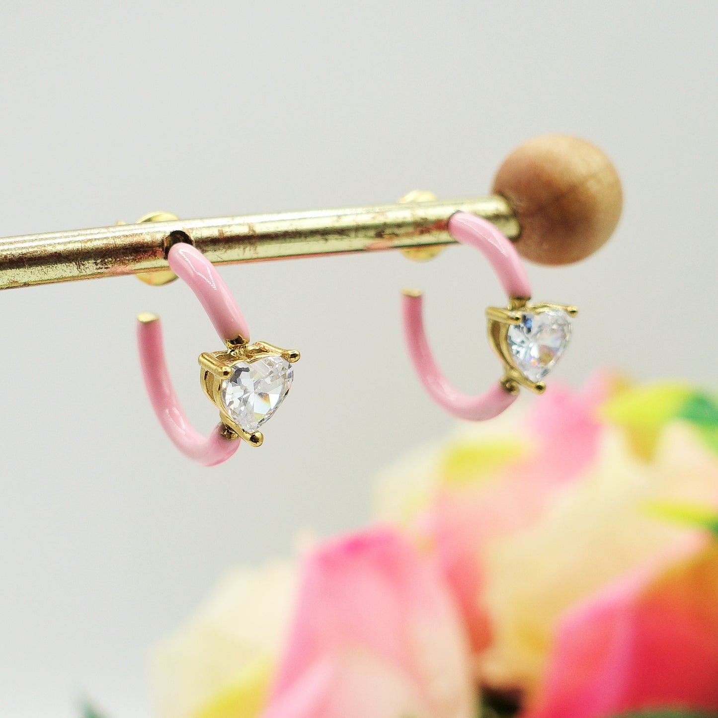 ROSE FLUO - HOOPS - acciaio inossidabile- 13 colori orecchini a cerchio smaltati con cubic zirconia