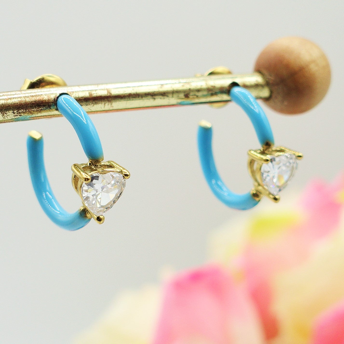 ROSE FLUO - HOOPS - acciaio inossidabile- 13 colori orecchini a cerchio smaltati con cubic zirconia