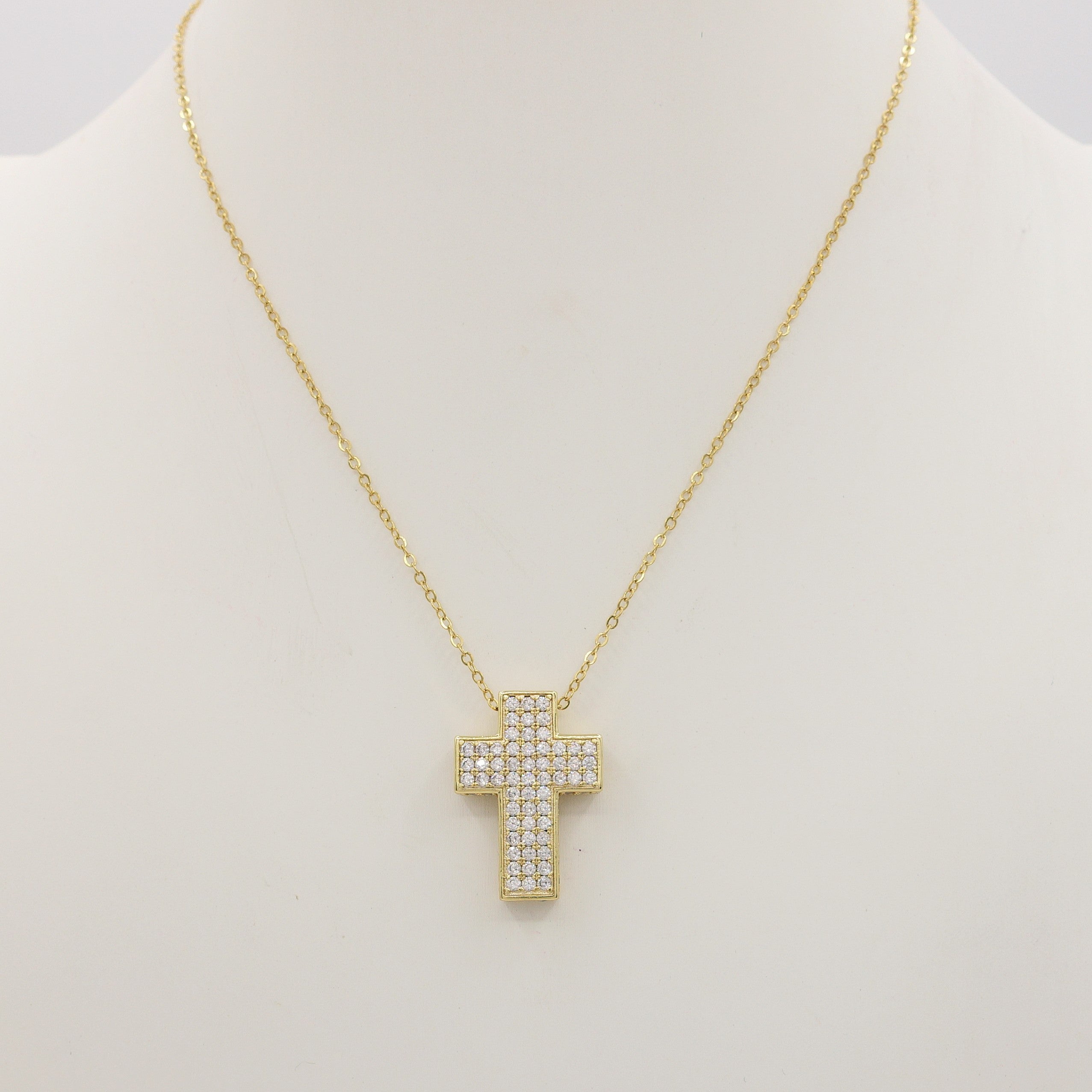 Collana Croce Donna KissYan – Oro 14K Con Zirconie Cubiche – Pendente Rimovibile – Gioiello Regalo Di Fede