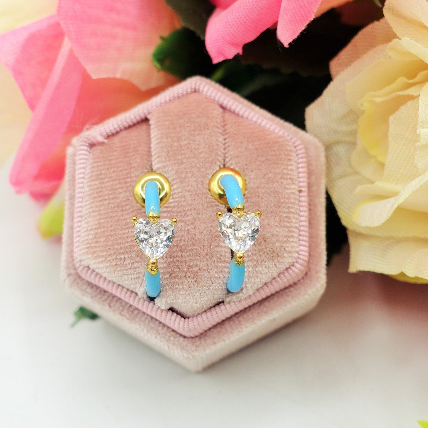ROSE FLUO - HOOPS - acciaio inossidabile- 13 colori orecchini a cerchio smaltati con cubic zirconia