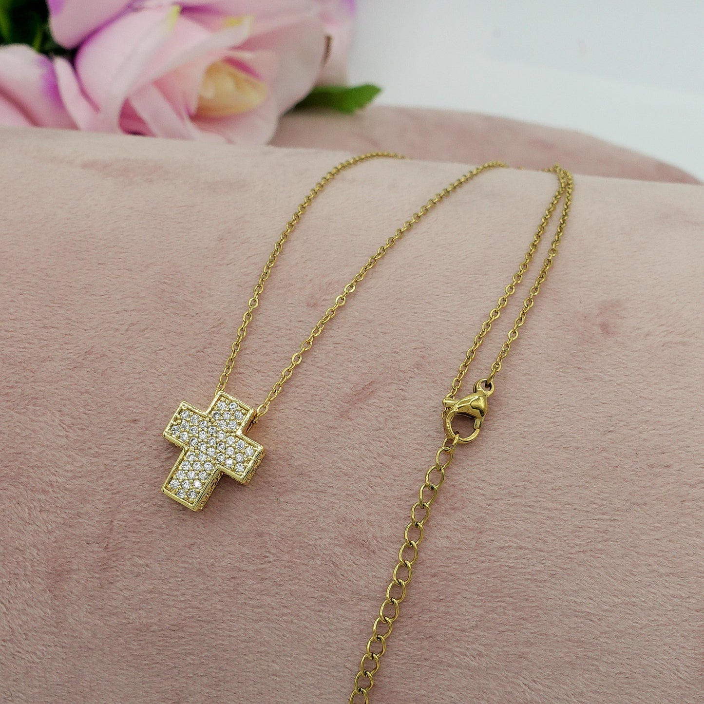 PHOEBE small - ACCIAIO INOSSIDABILE- Collana con pendente croce in cubic zirconia