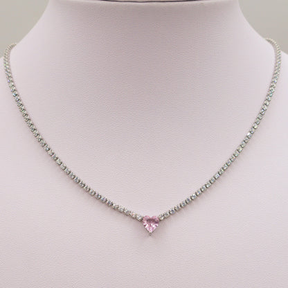 AURORA small ~ ACCIAIO INOSSIDABILE -Collana tennis in cubic zirconia con cuore centrale