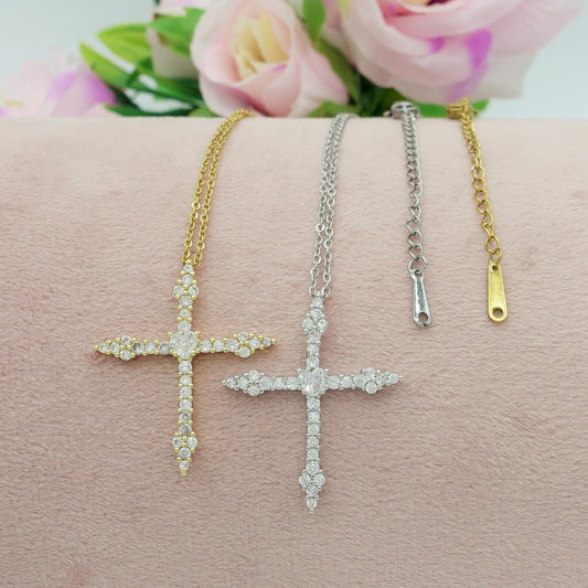 PAULINE - ACCIAIO INOSSIDABILE- Collana con pendente croce in cubic zirconia