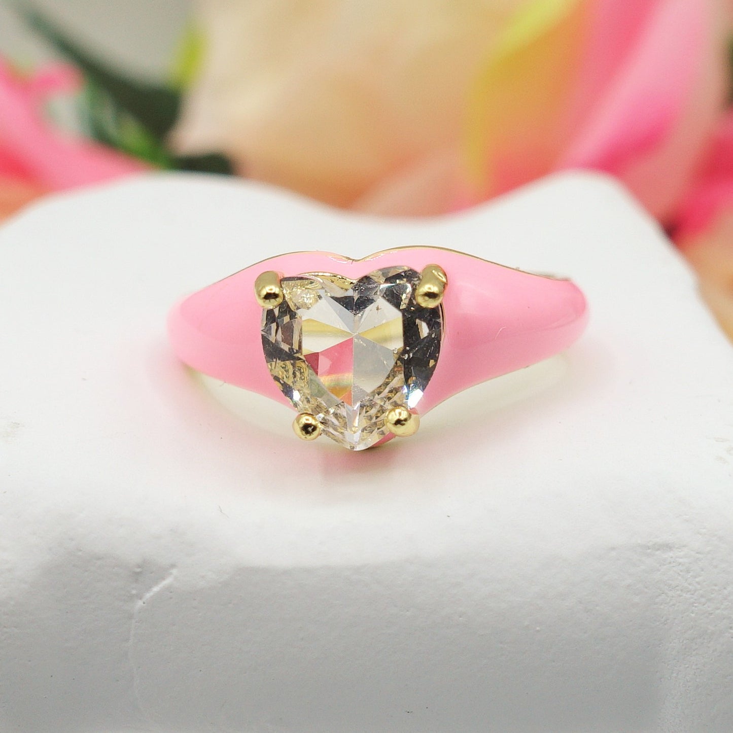 ISABELLE FLUO SMALL ~ Anello a cuore Smaltato con Cubic Zirconia- Regolabile