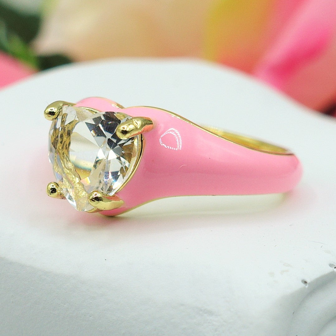 ISABELLE FLUO SMALL ~ Anello a cuore Smaltato con Cubic Zirconia- Regolabile