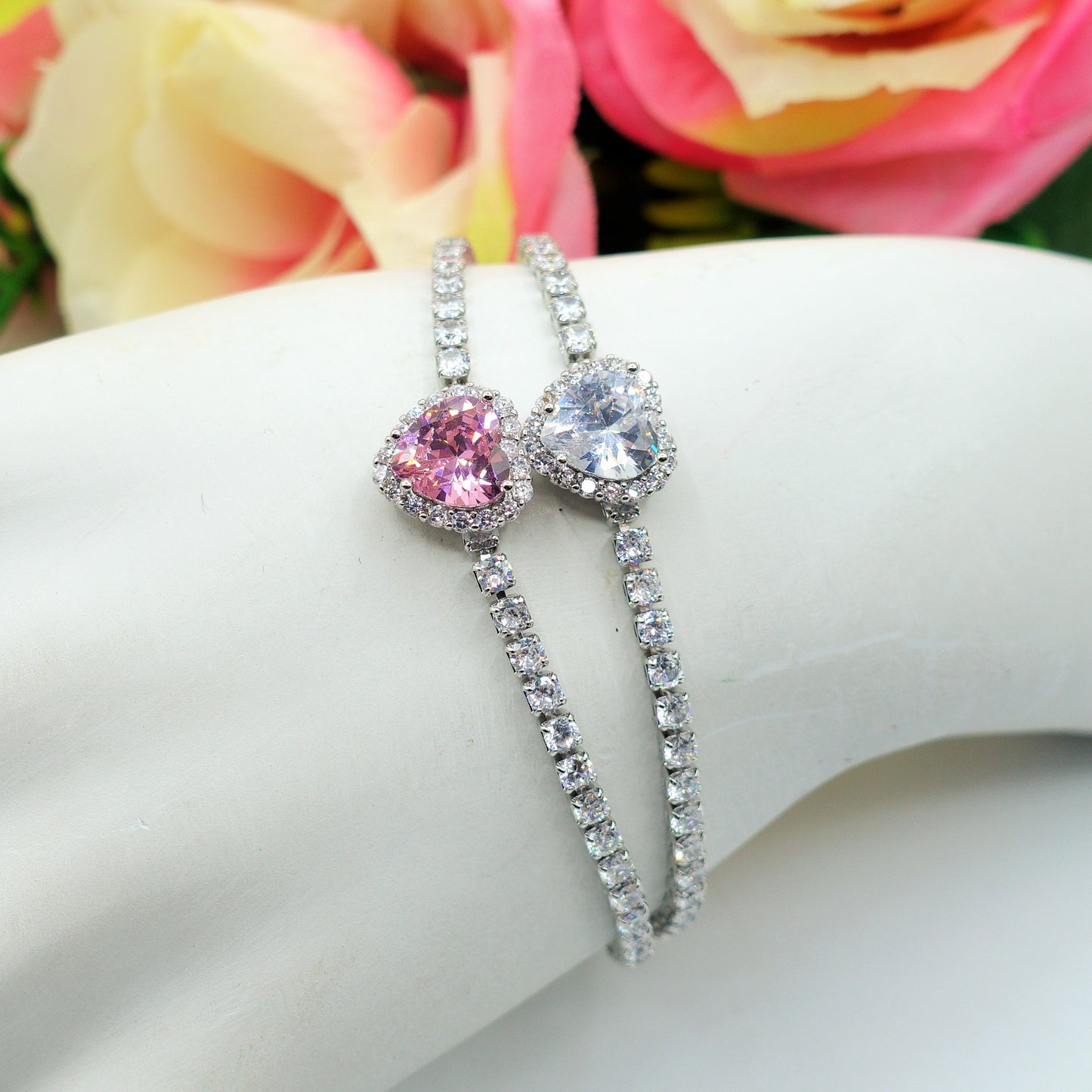 DIANA ~Chunky ~ Bracciale tennis con cuore in Cubic Zirconia