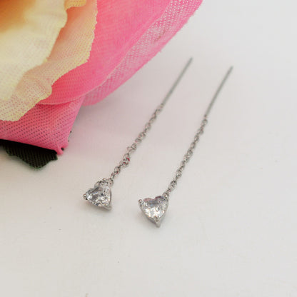 SHINY CUORE Rainbow - Acciaio inossidabile ~ PAIO Orecchini filo pendenti con cubic zirconia a cuore - Saliscendi -