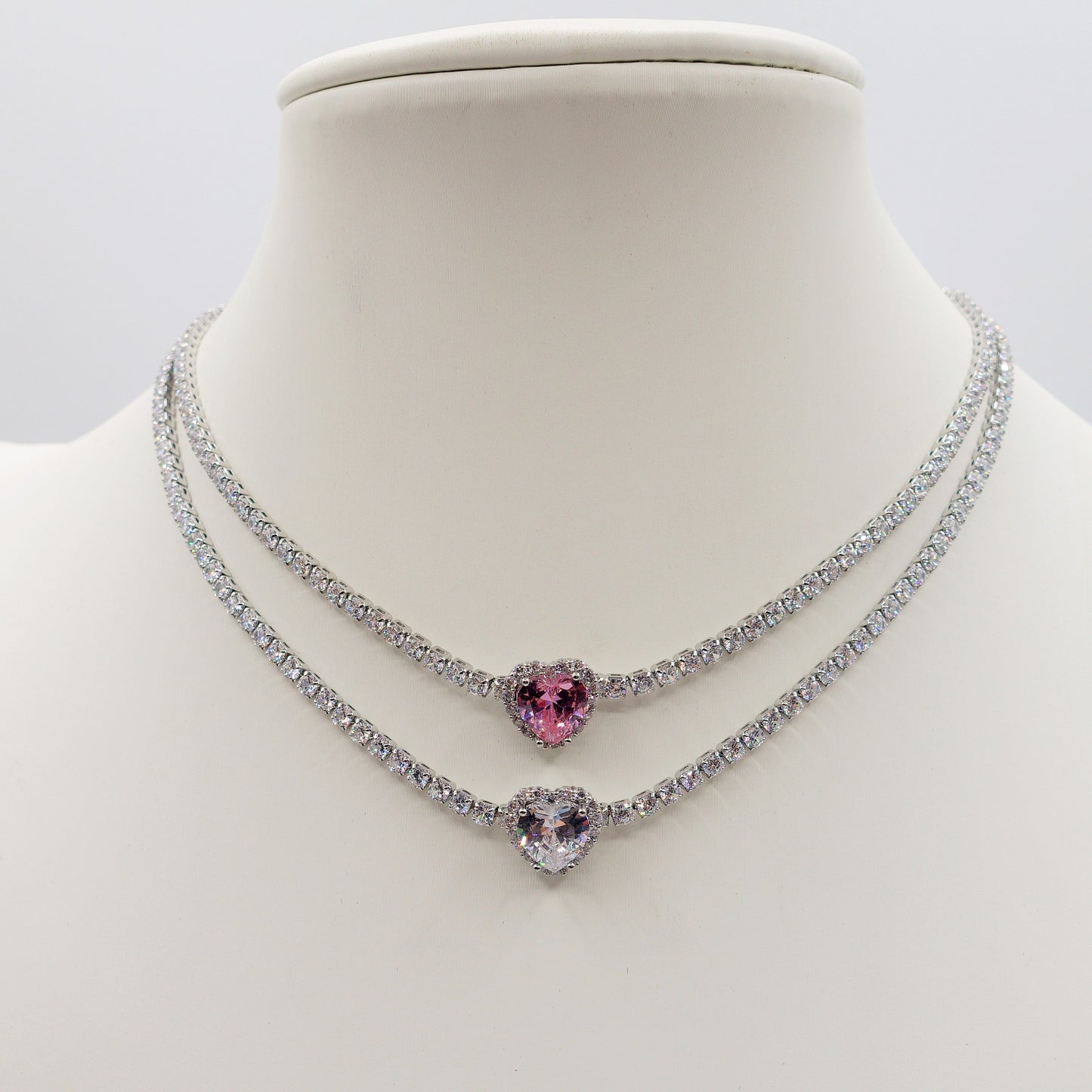 DIANA ~ CHUNKY- Collana Girocollo tennis con cuore in Cubic Zirconia