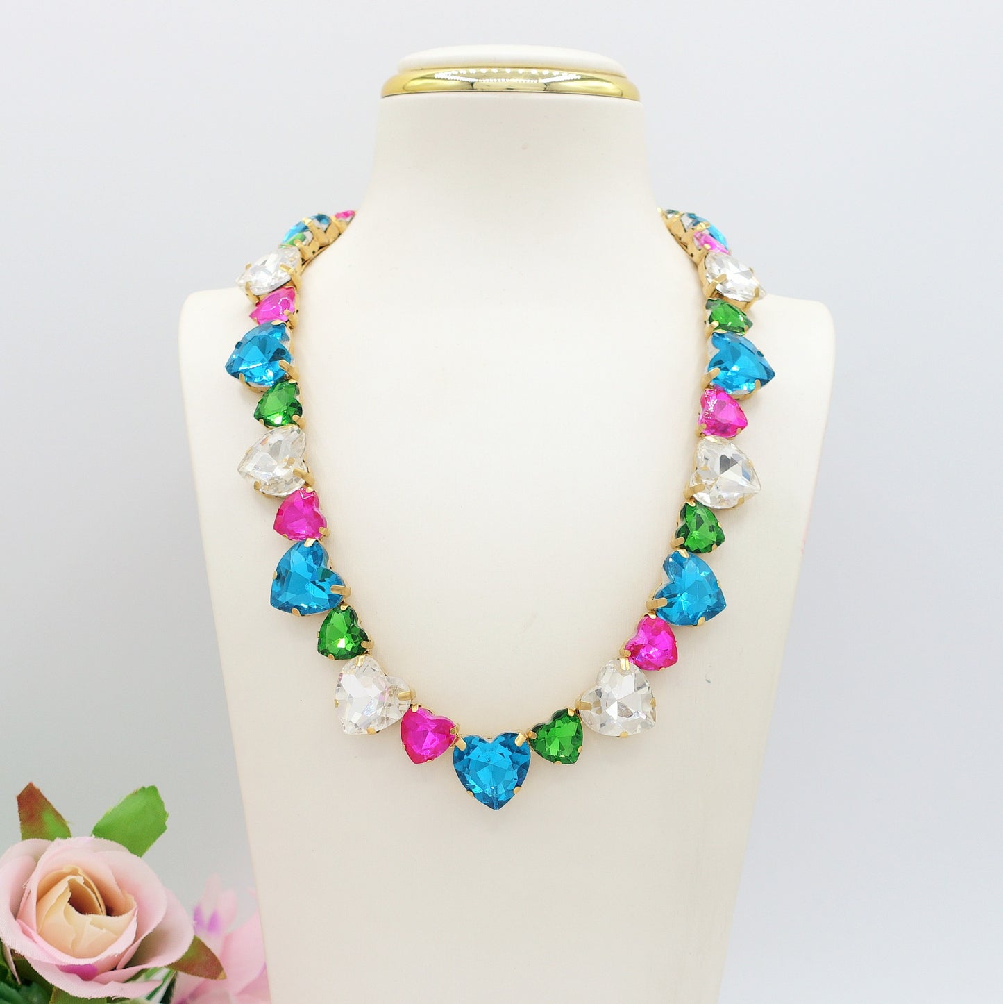 LUCE HEARTS cuori alternati - ACCIAIO inossidabile - collier con pietre sfaccettate