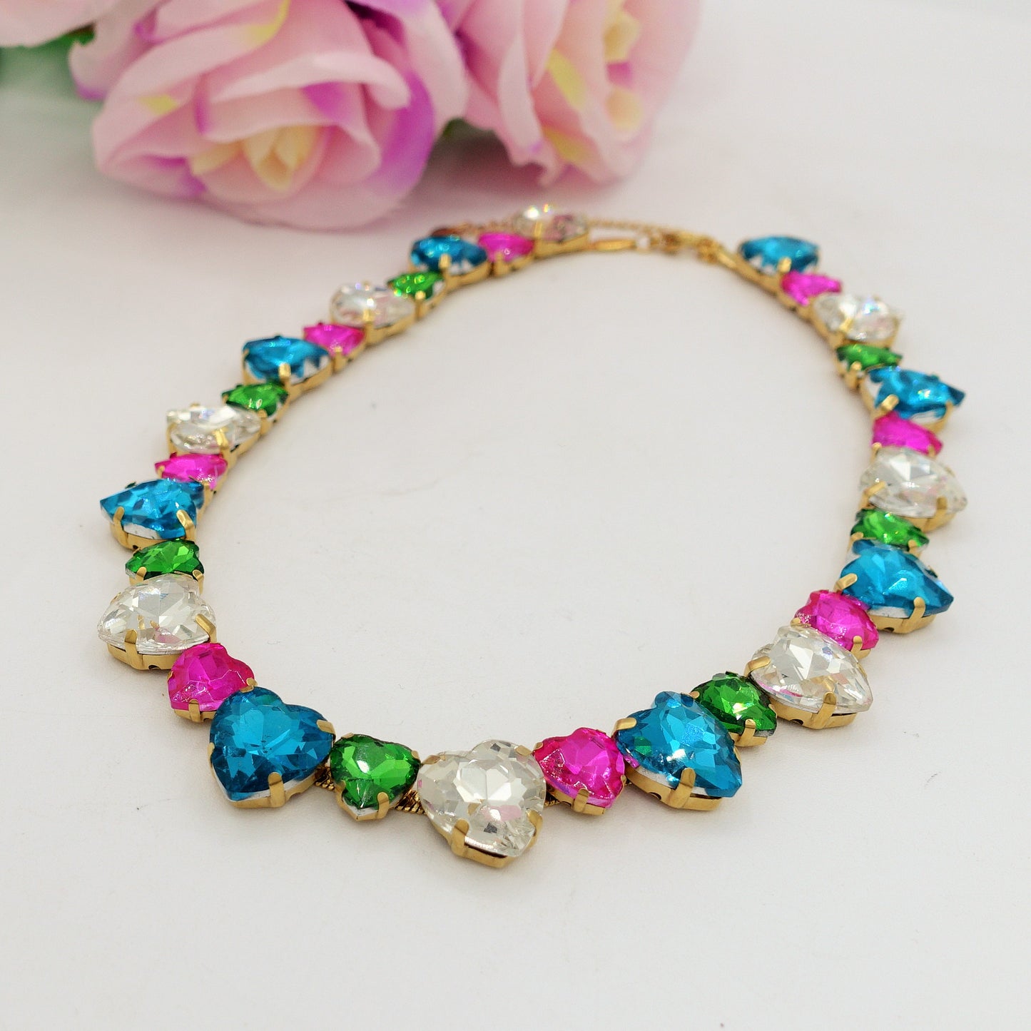 LUCE HEARTS cuori alternati - ACCIAIO inossidabile - collier con pietre sfaccettate