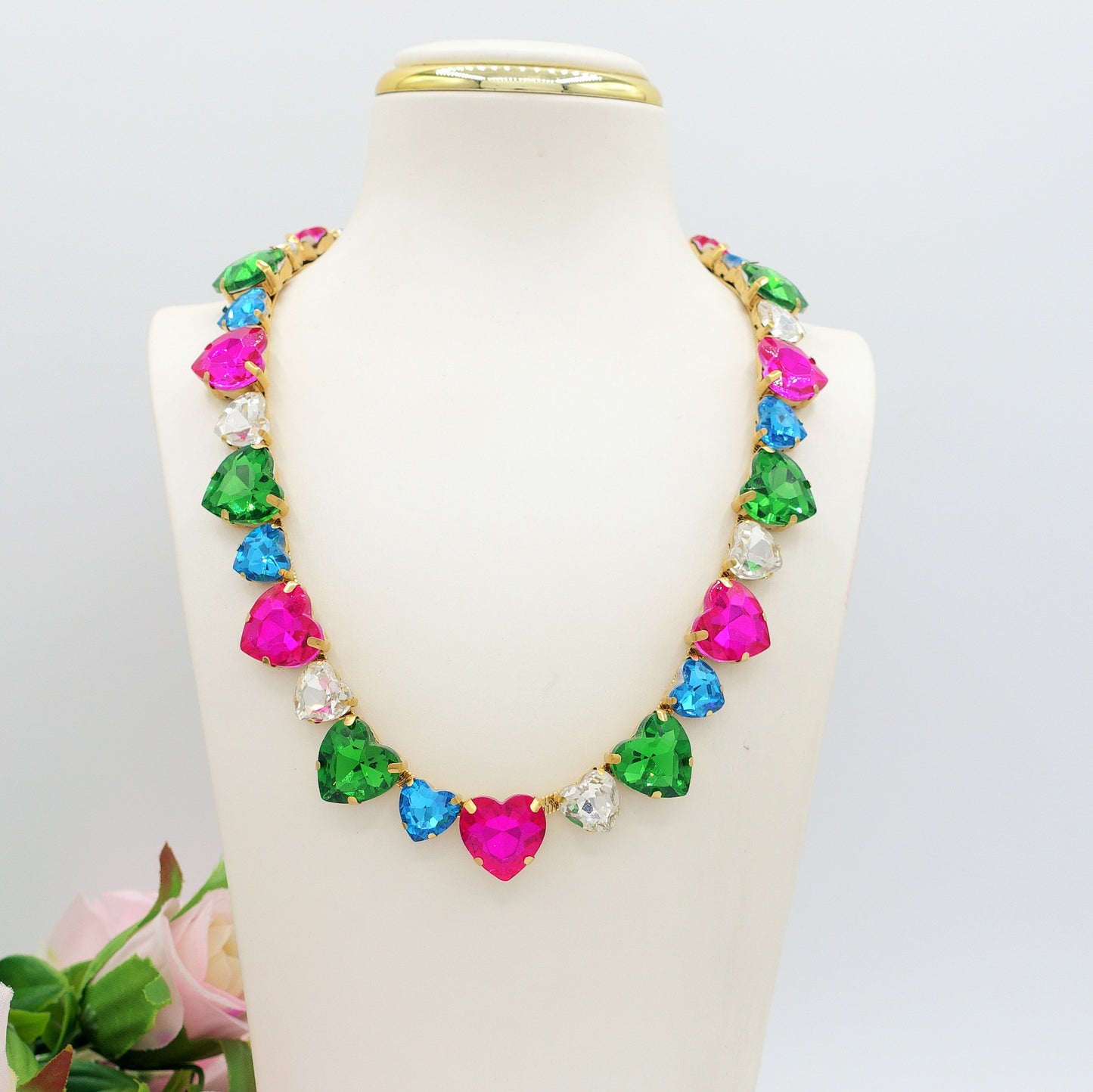 LUCE HEARTS cuori alternati - ACCIAIO inossidabile - collier con pietre sfaccettate