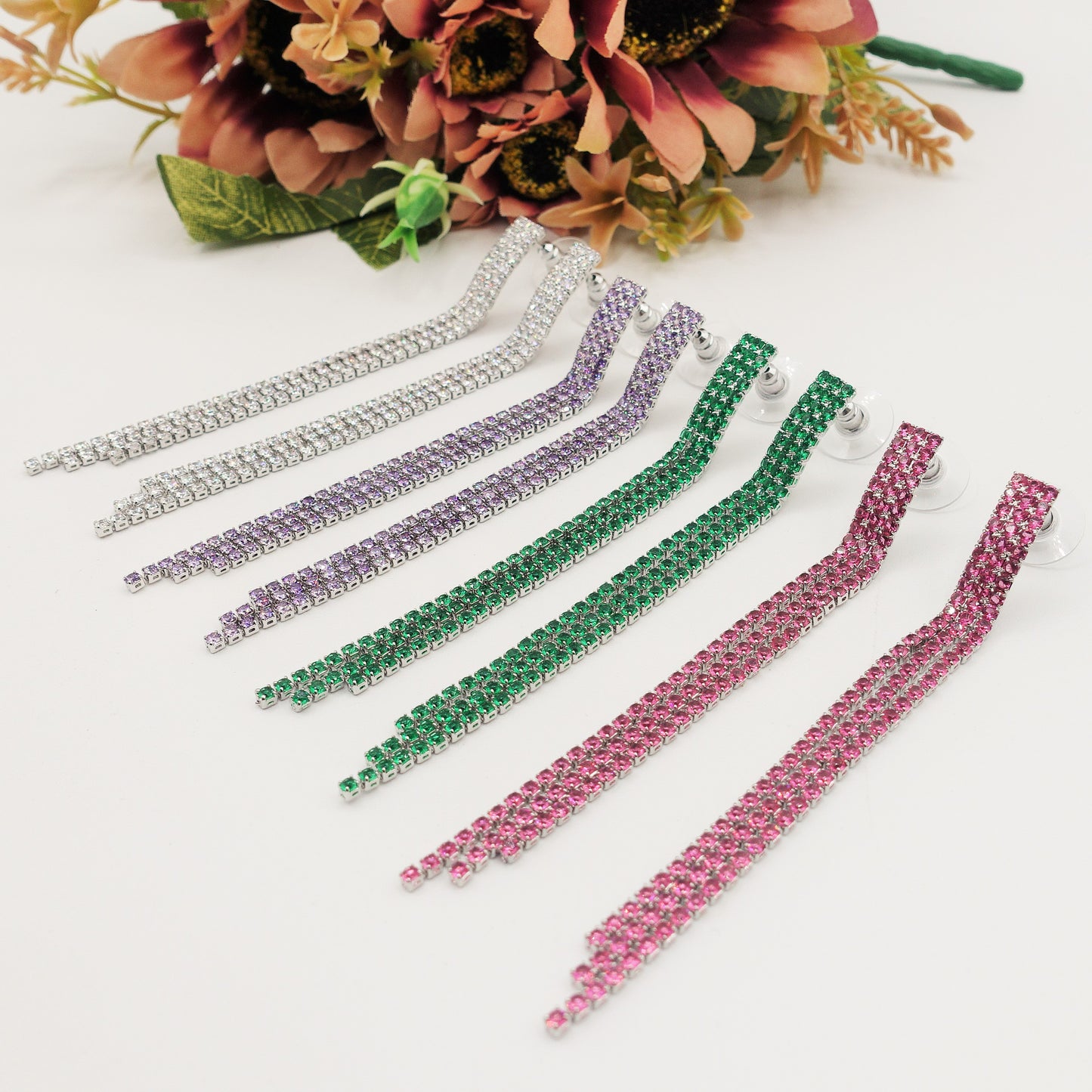 AGNES 3 fili ~ Orecchini a cascata in Cubic Zirconia