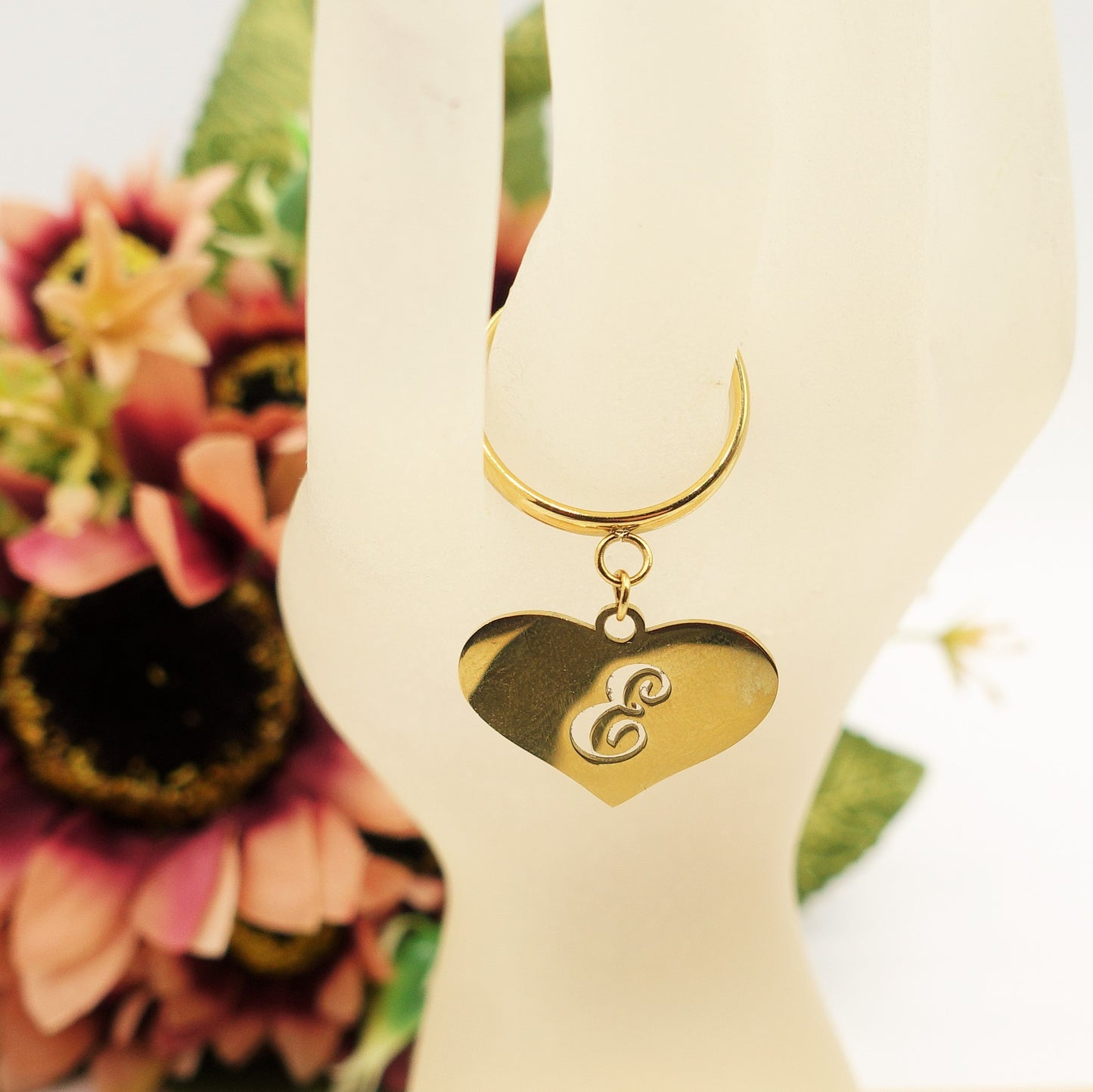 BIG HEART anello iniziali ~ Anello regolabile in ACCIAIO Inossidabile con ciondolo cuore