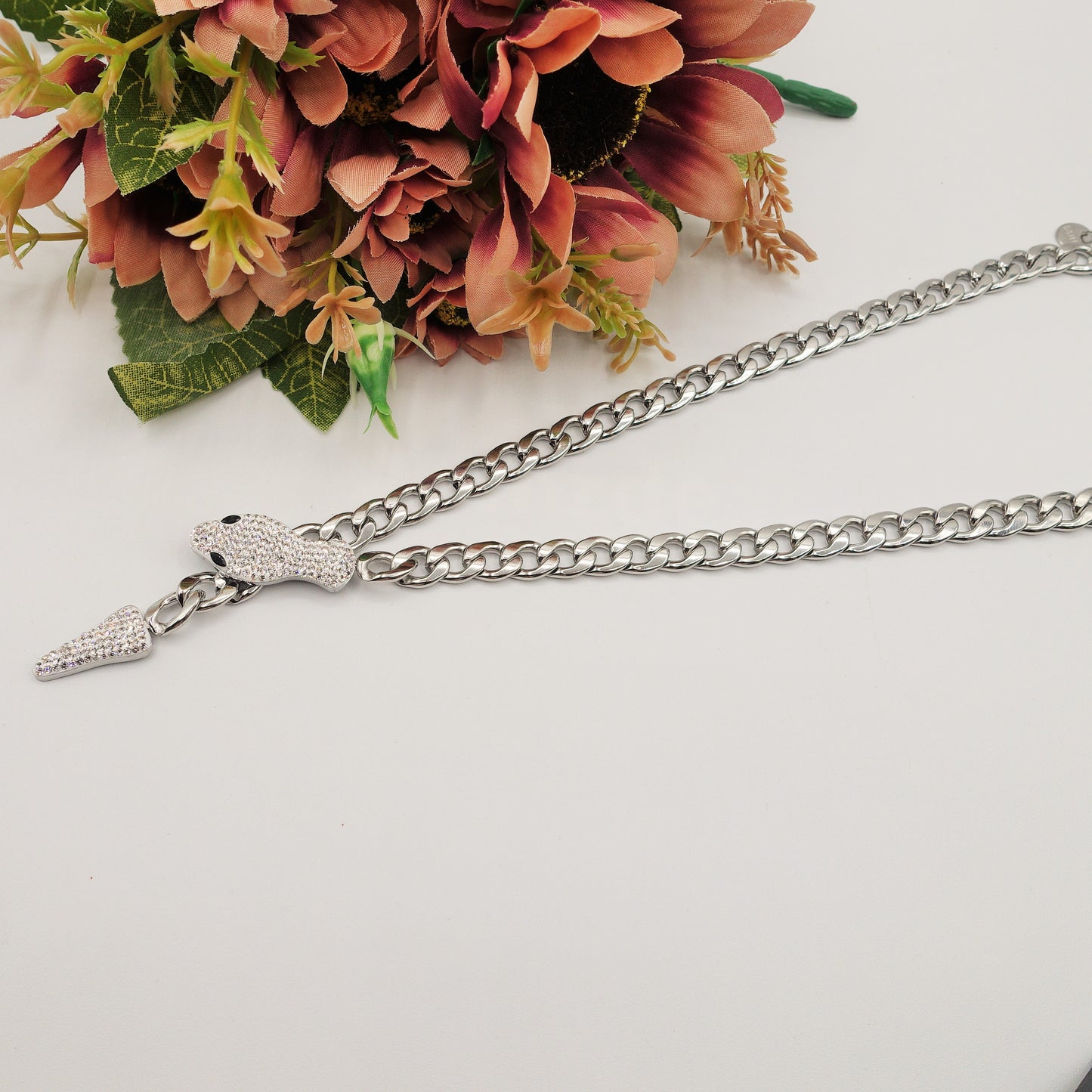 MASHA XL - ACCIAIO inossidabile - collana snake in catena con cubic zirconia