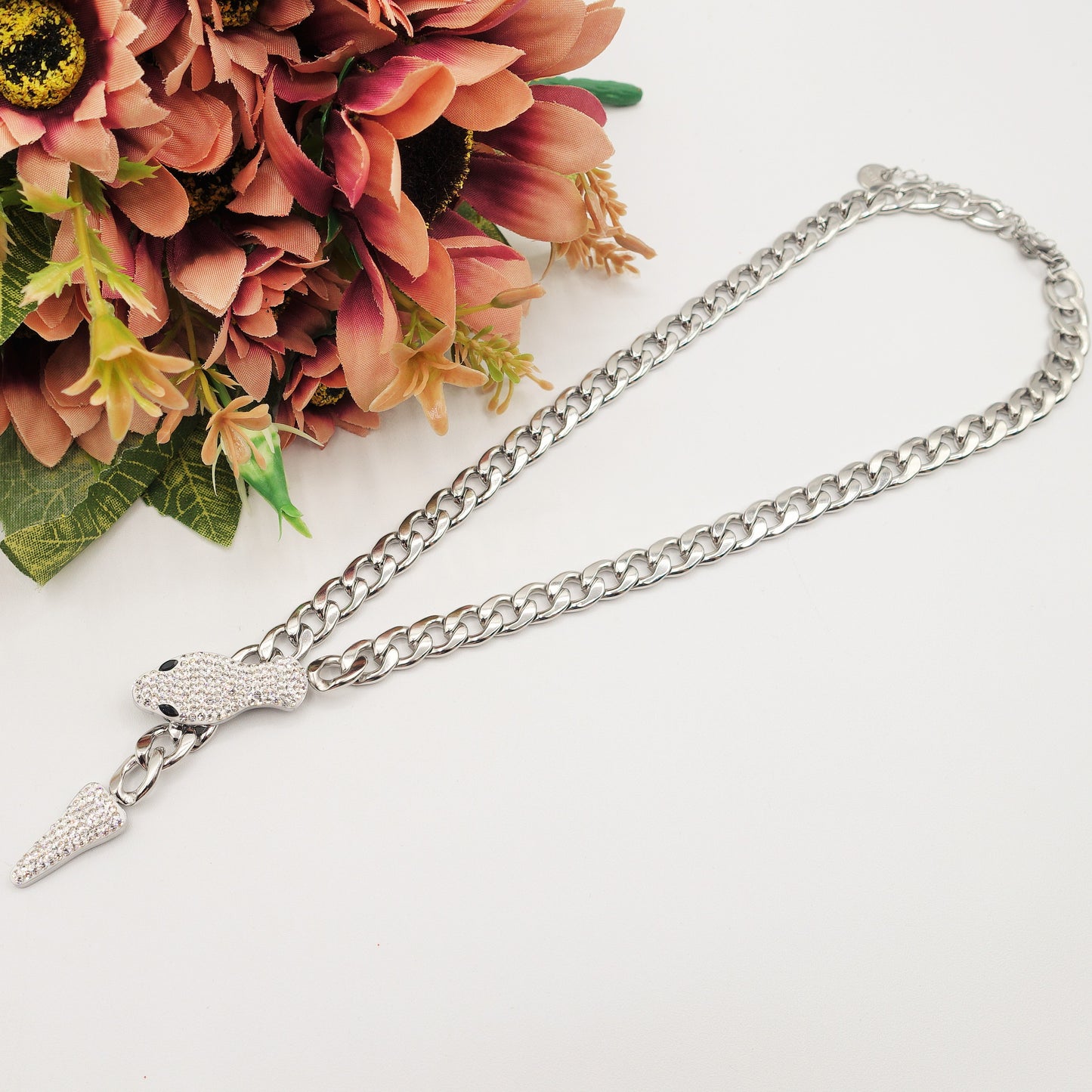 MASHA XL - ACCIAIO inossidabile - collana snake in catena con cubic zirconia