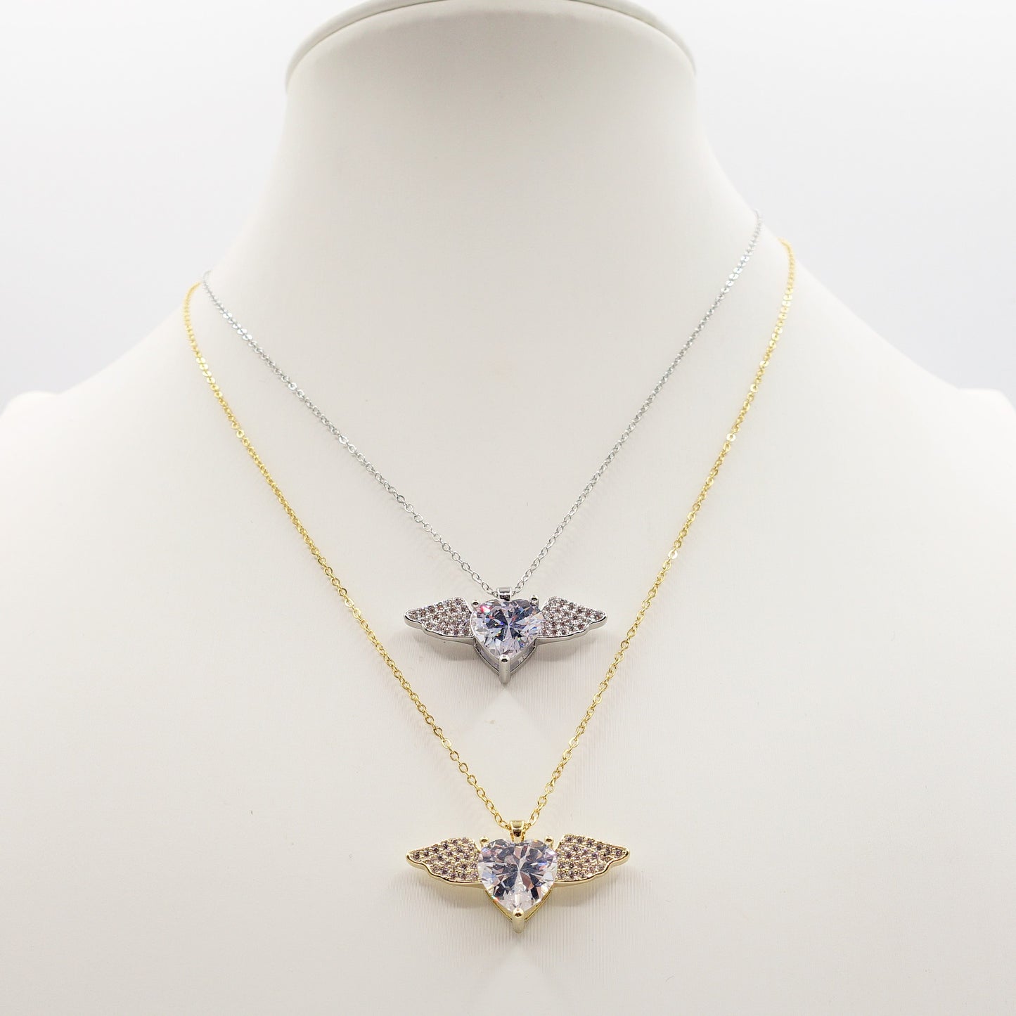 ANGEL CRYSTAL - ACCIAIO inossidabile - collana con pendente cuore alato in cubic zirconia