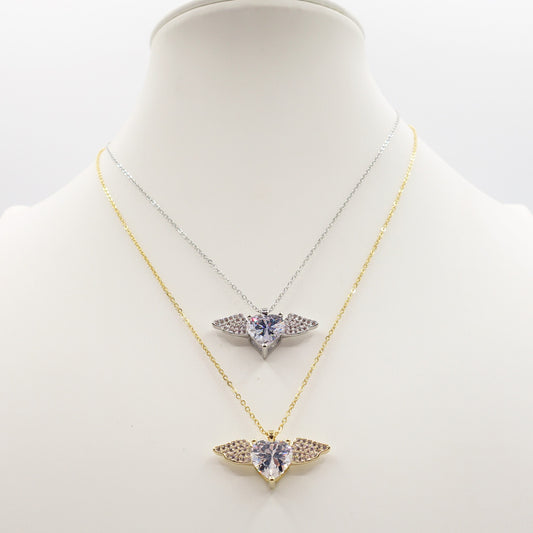 ANGEL CRYSTAL - ACCIAIO inossidabile - collana con pendente cuore alato in cubic zirconia