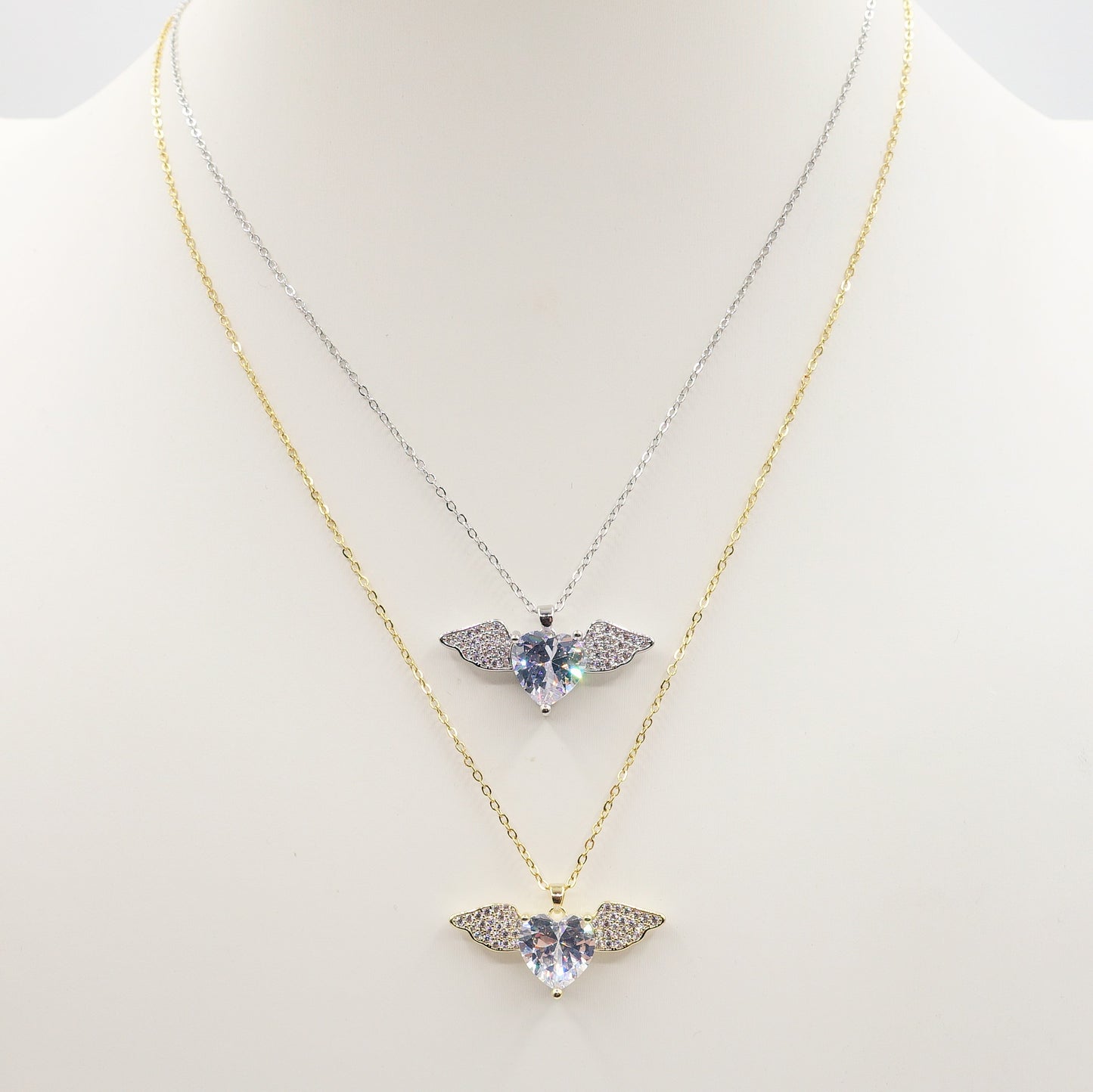 ANGEL CRYSTAL - ACCIAIO inossidabile - collana con pendente cuore alato in cubic zirconia