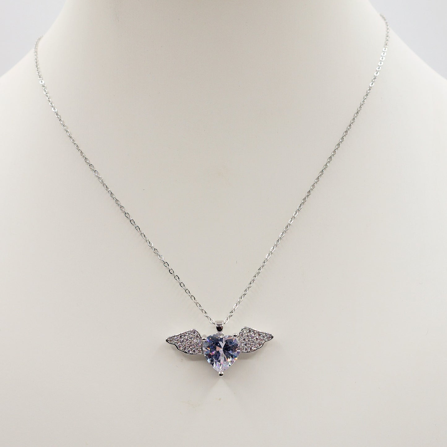 ANGEL CRYSTAL - ACCIAIO inossidabile - collana con pendente cuore alato in cubic zirconia