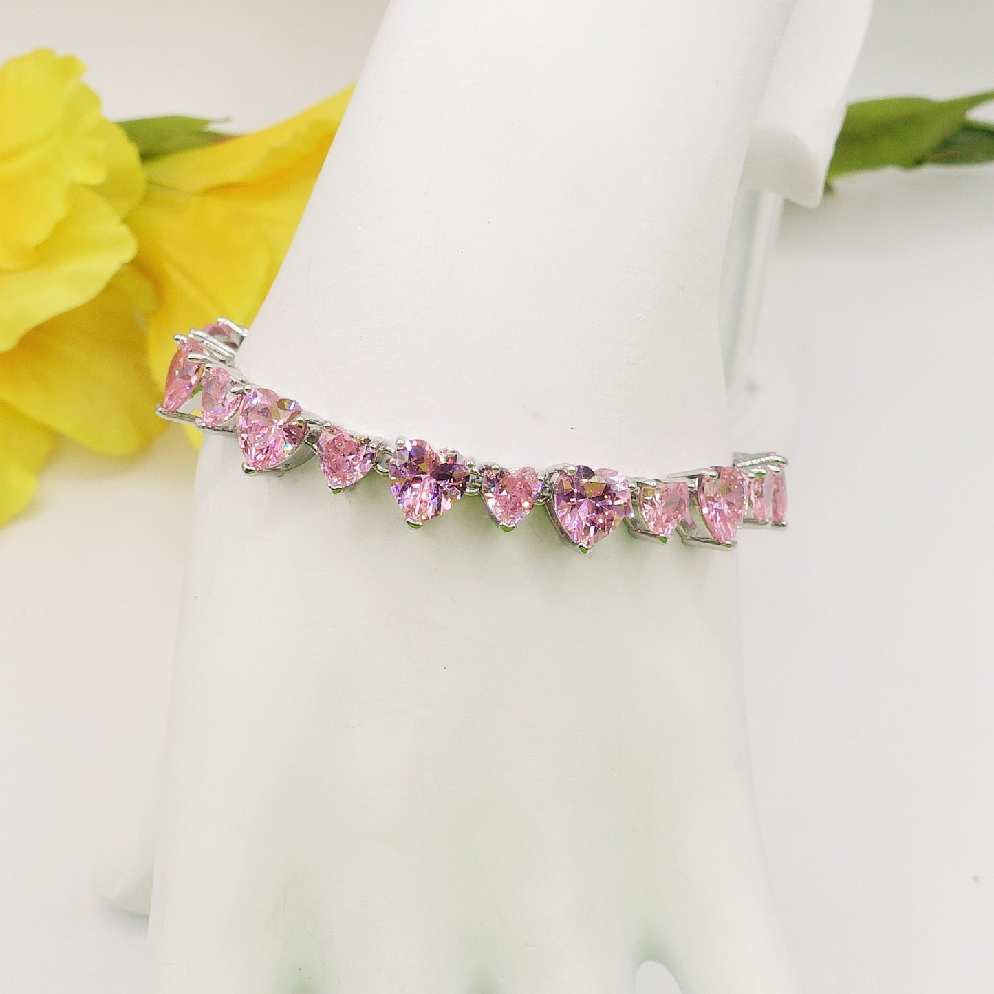 CHERIE - bracciale tennis con cubic zirconia a forma di cuori alternati