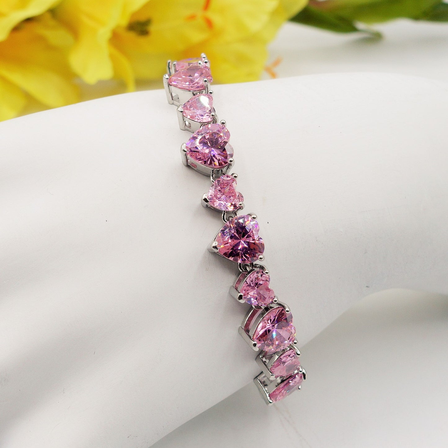 CHERIE - bracciale tennis con cubic zirconia a forma di cuori alternati