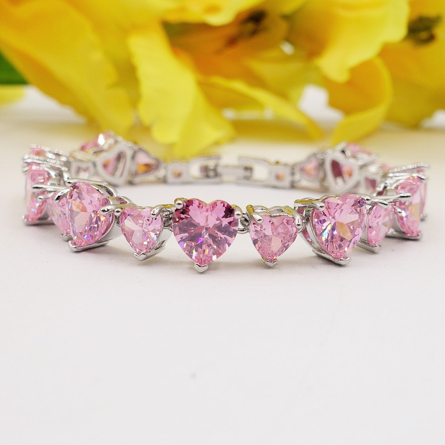 CHERIE - bracciale tennis con cubic zirconia a forma di cuori alternati