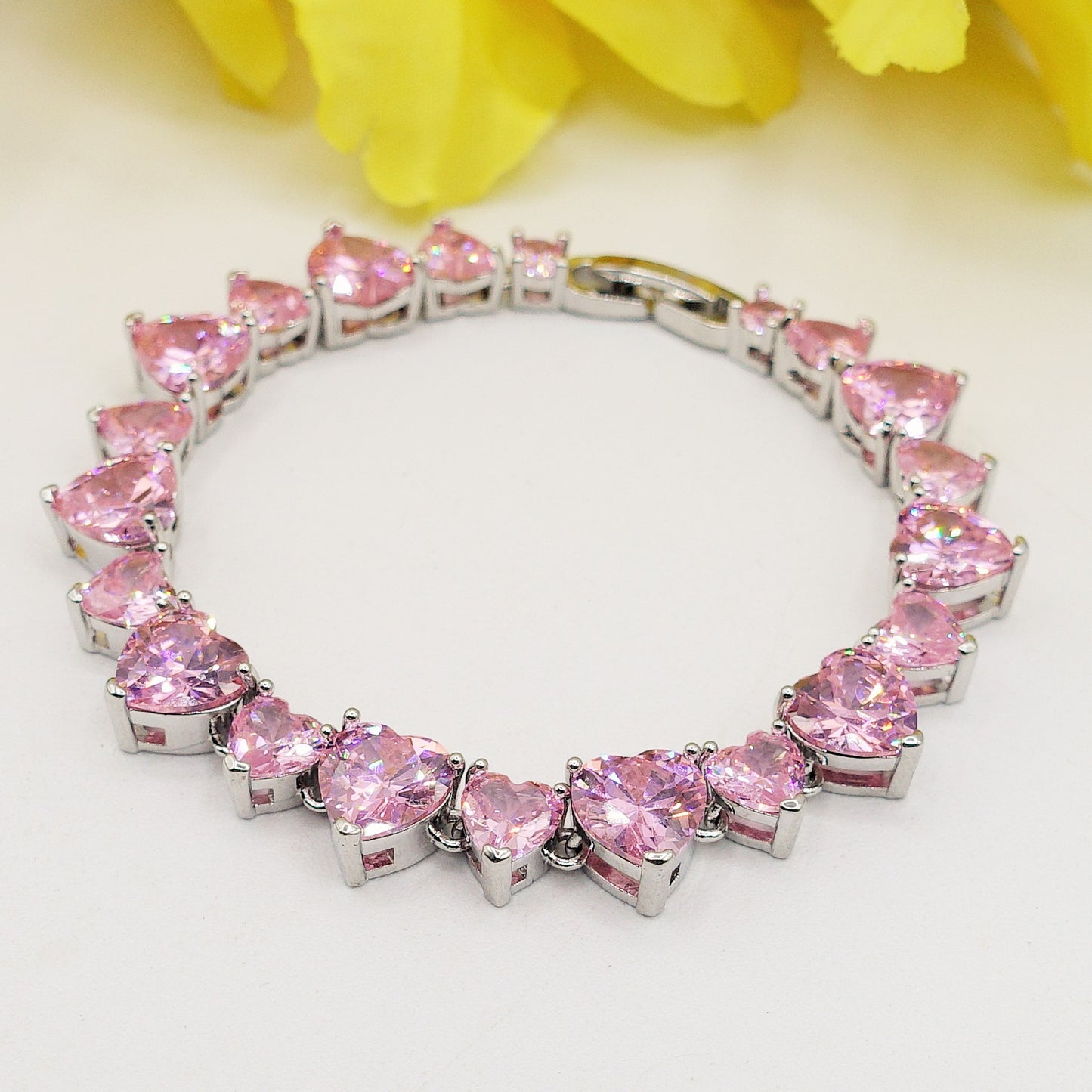 CHERIE - bracciale tennis con cubic zirconia a forma di cuori alternati