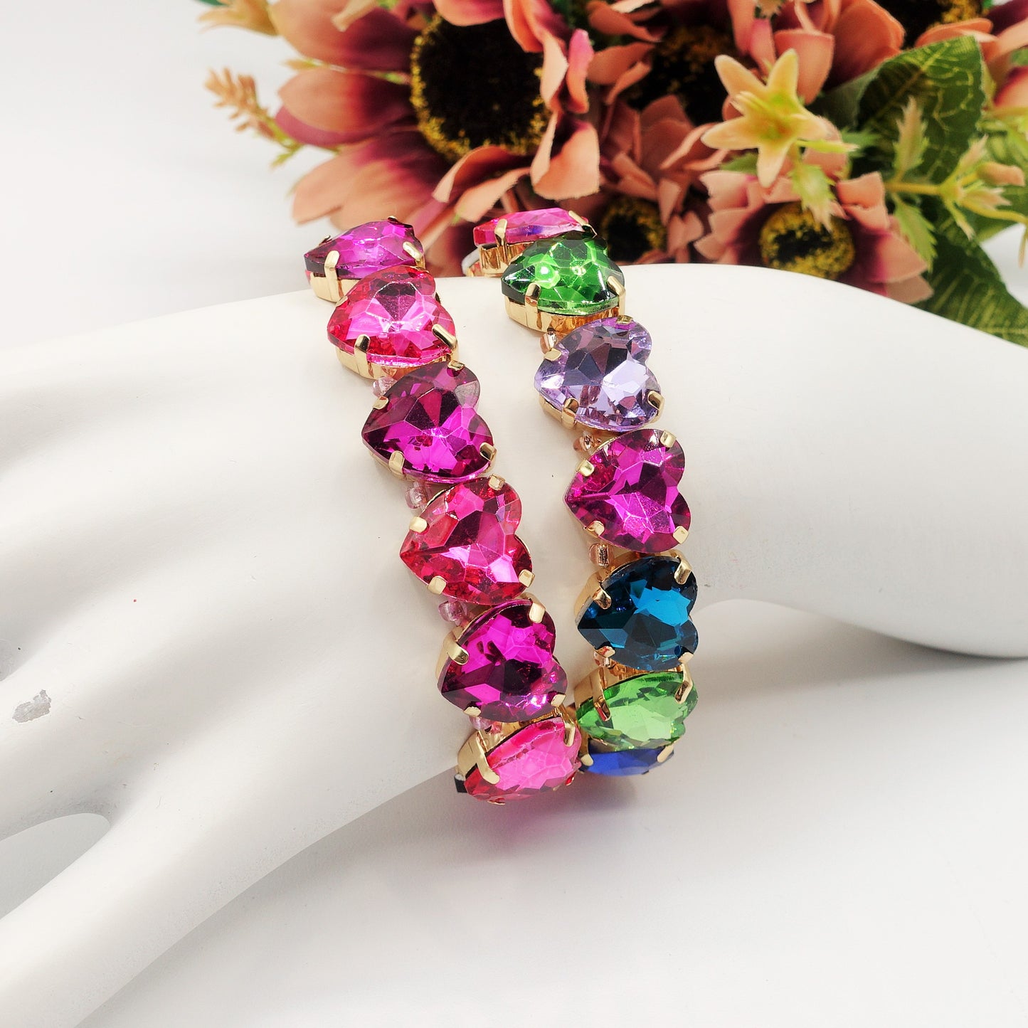LUCE HEARTS- -Bracciale elasticizzato con pietre a cuore sfaccettate
