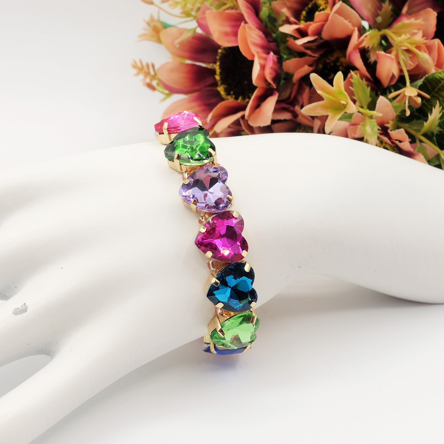 LUCE HEARTS- -Bracciale elasticizzato con pietre a cuore sfaccettate