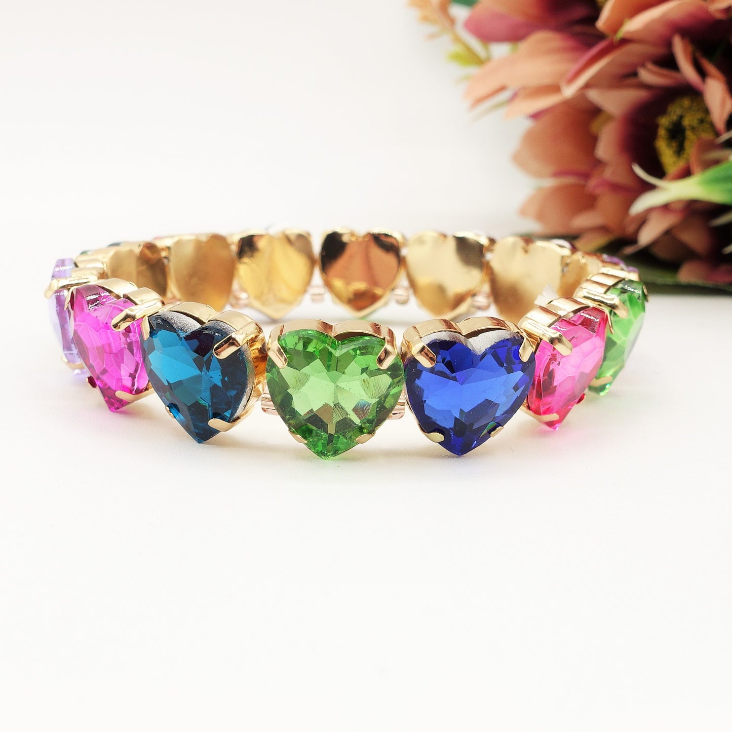LUCE HEARTS- -Bracciale elasticizzato con pietre a cuore sfaccettate