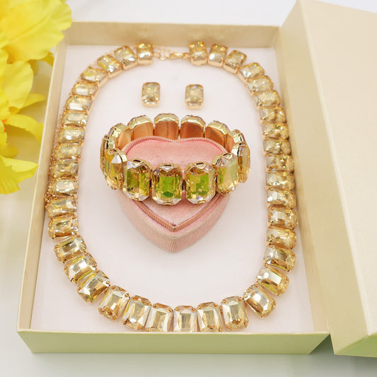 MARGOT 2.0 BEIGE SET - Collier orecchini e bracciale con pietre sfaccettate