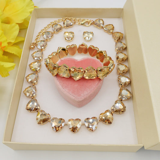 LUCE HEARTS Beige SET -Collier orecchini e bracciale con pietre sfaccettate