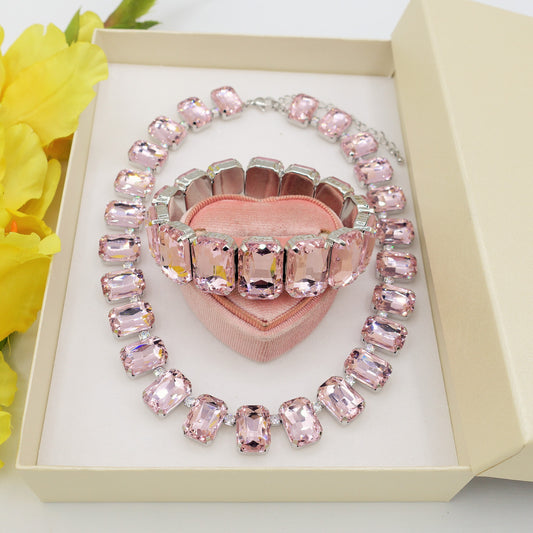 HELEN Silver Pink SET - COLLIER & BRACCIALE con pietre sfaccettate - LUCE COLLECTION