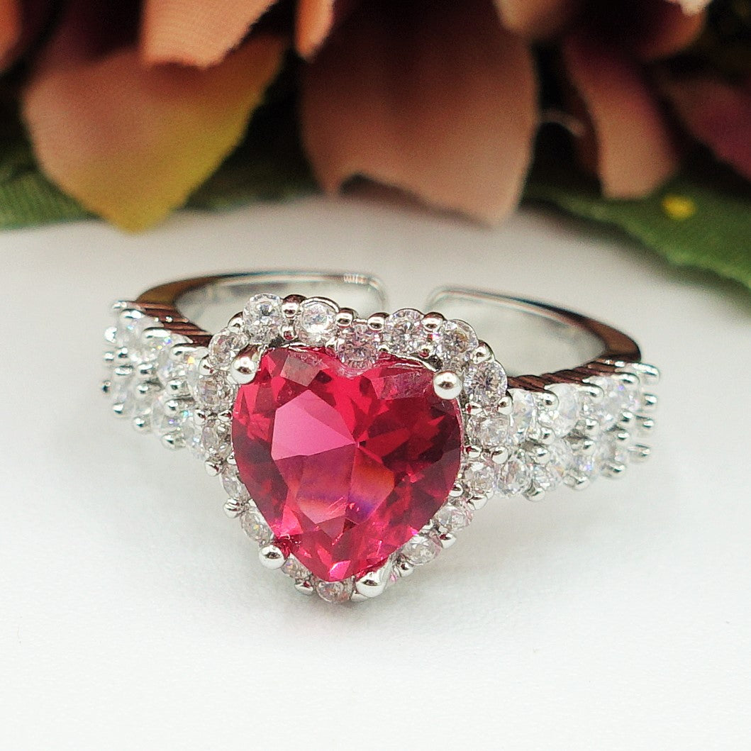 ROSE ~ ANELLO CON CUORE IN CUBIC ZIRCONIA-REGOLABILE