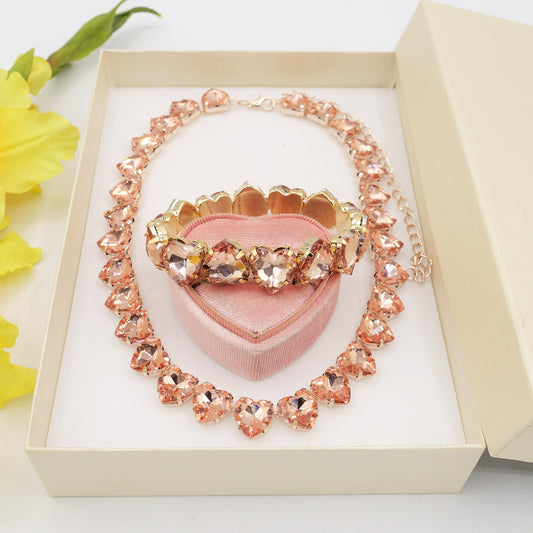 LUCE HEARTS Rose Gold SET -Collier orecchini e bracciale con pietre sfaccettate