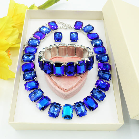 MARGOT Blue SET - COLLIER,BRACCIALE E ORECCHINI con pietre sfaccettate - LUCE COLLECTION