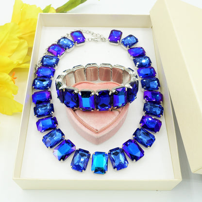 MARGOT Blue SET - COLLIER,BRACCIALE E ORECCHINI con pietre sfaccettate - LUCE COLLECTION